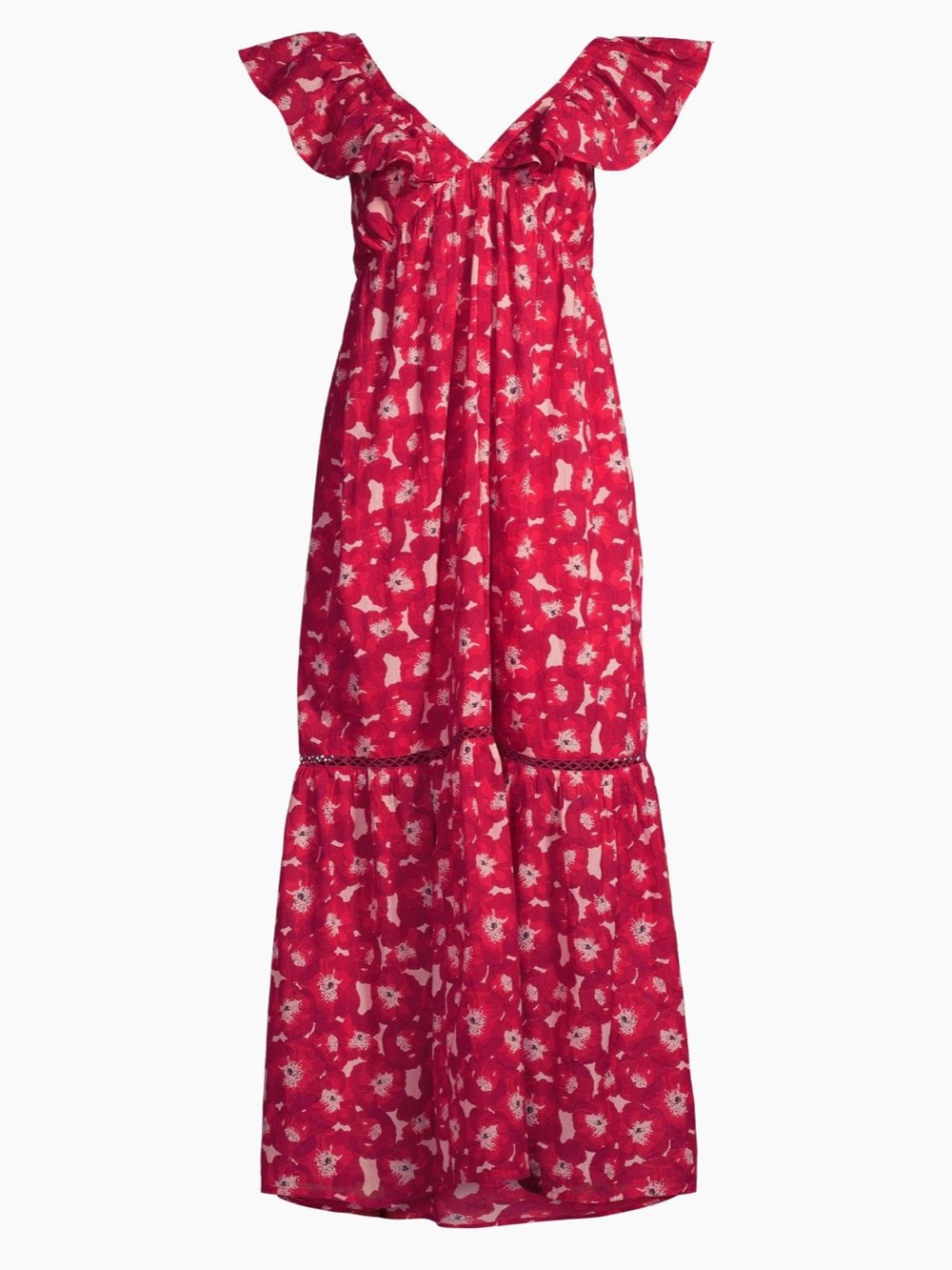Ro’s Garden Red Floral Tiered Maxi Dress Ruffle Strap Small